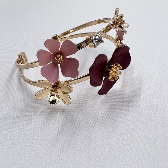 🌸🌼💕 Host Pick - NWOT - Burgundy and Pink Flowers on Gold Tone Bracelet - Picture 6 of 8
